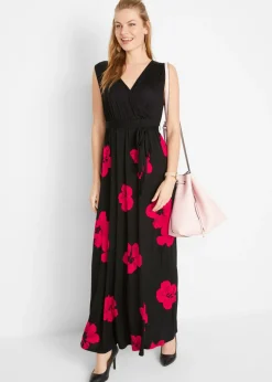 bonprix bonprix Vestido premamá/de lactancia 2 en 1 de punto de viscosa Negro-Magenta Hot