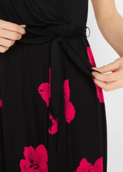 bonprix bonprix Vestido premamá/de lactancia 2 en 1 de punto de viscosa Negro-Magenta Hot