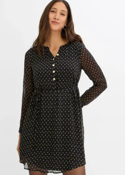 bonprix bonprix Vestido premamá/de lactancia 2 en 1 de gasa Negro-dorado de lunares Online