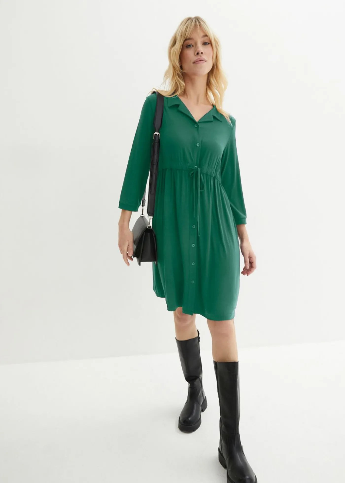 bonprix bonprix Vestido premamá/de lactancia con cuello Verde oscuro