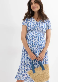 bonprix bonprix Vestido premamá/de lactancia 2 en 1 de viscosa fluida blanco-azul ártico