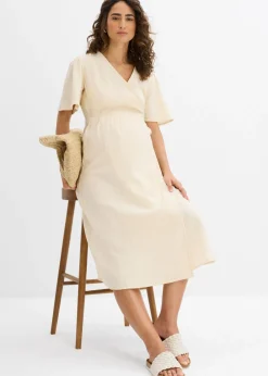 bonprix bonprix Vestido premamá/de lactancia de muselina de algodón gris guijarro Clearance