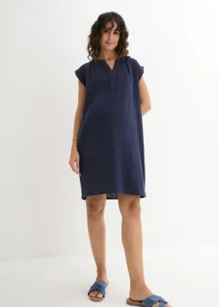 bonprix bonprix Vestido premamá/de lactancia 2 en 1 de muselina de algodón Azul marino