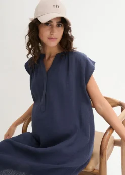 bonprix bonprix Vestido premamá/de lactancia 2 en 1 de muselina de algodón Azul marino