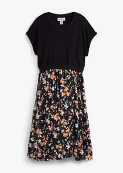 bonprix bonprix Vestido premamá/de lactancia con bolsillos negro-rosa pálido-terracota-mandarina mate-coral ahumado-blanco lana con flores New