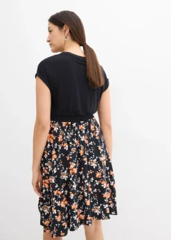 bonprix bonprix Vestido premamá/de lactancia con bolsillos negro-rosa pálido-terracota-mandarina mate-coral ahumado-blanco lana con flores New