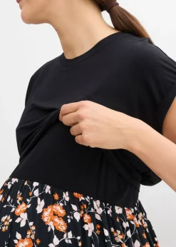 bonprix bonprix Vestido premamá/de lactancia con bolsillos negro-rosa pálido-terracota-mandarina mate-coral ahumado-blanco lana con flores New