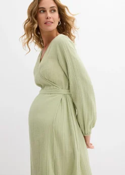 bonprix bonprix Vestido premamá/de lactancia 2 en 1 de muselina de algodón Verde New