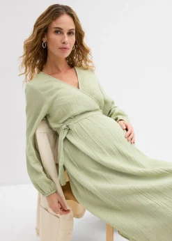 bonprix bonprix Vestido premamá/de lactancia 2 en 1 de muselina de algodón Verde New