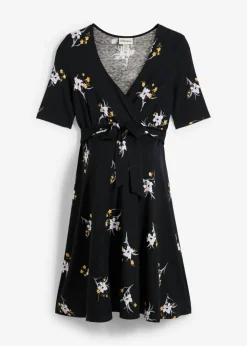 bonprix bonprix Vestido premamá/de lactancia de viscosa suave negro-frambuesa con flores Clearance
