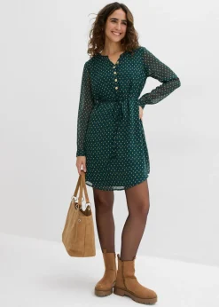 bonprix bonprix Vestido premamá/de lactancia 2 en 1 de gasa Verde intenso/dorado de lunares Sale