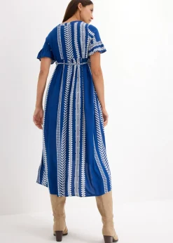 bonprix bonprix Vestido premamá/de lactancia 2 en 1 de viscosa fluida Blanco-azul real con estampado gráfico