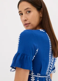 bonprix bonprix Vestido premamá/de lactancia 2 en 1 de viscosa fluida Blanco-azul real con estampado gráfico