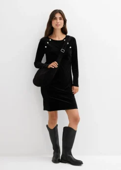 bonprix bonprix Vestido premamá/de lactancia 2 en 1 de terciopelo suave Negro Clearance