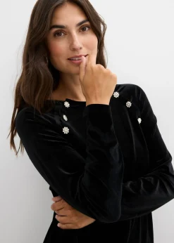 bonprix bonprix Vestido premamá/de lactancia 2 en 1 de terciopelo suave Negro Clearance