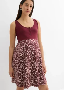 bonprix bonprix Vestido premamá/de lactancia 2 en 1 de algodón orgánico mora oscuro-blanco con flores Sale