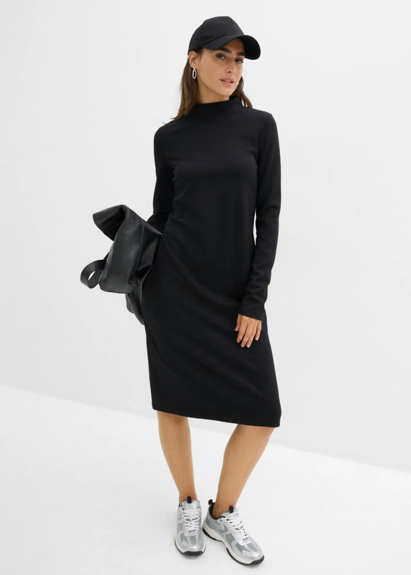 bonprix bonprix Vestido Punto di Roma con cuello alto Negro Outlet