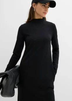 bonprix bonprix Vestido Punto di Roma con cuello alto Negro Outlet