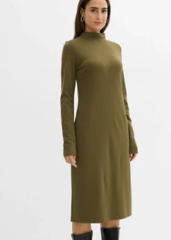 bonprix bonprix Vestido Punto di Roma con cuello alto Oliva Outlet