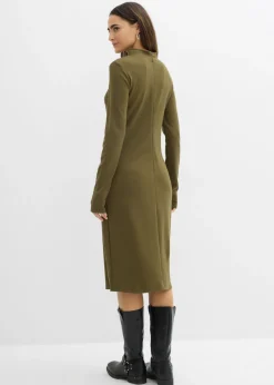 bonprix bonprix Vestido Punto di Roma con cuello alto Oliva Outlet