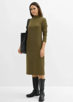 bonprix bonprix Vestido Punto di Roma con cuello alto Oliva Outlet
