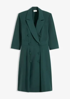 bonprix bonprix Vestido tipo americana con falda acampanada Verde intenso Online