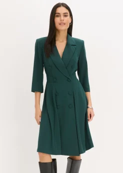 bonprix bonprix Vestido tipo americana con falda acampanada Verde intenso Online