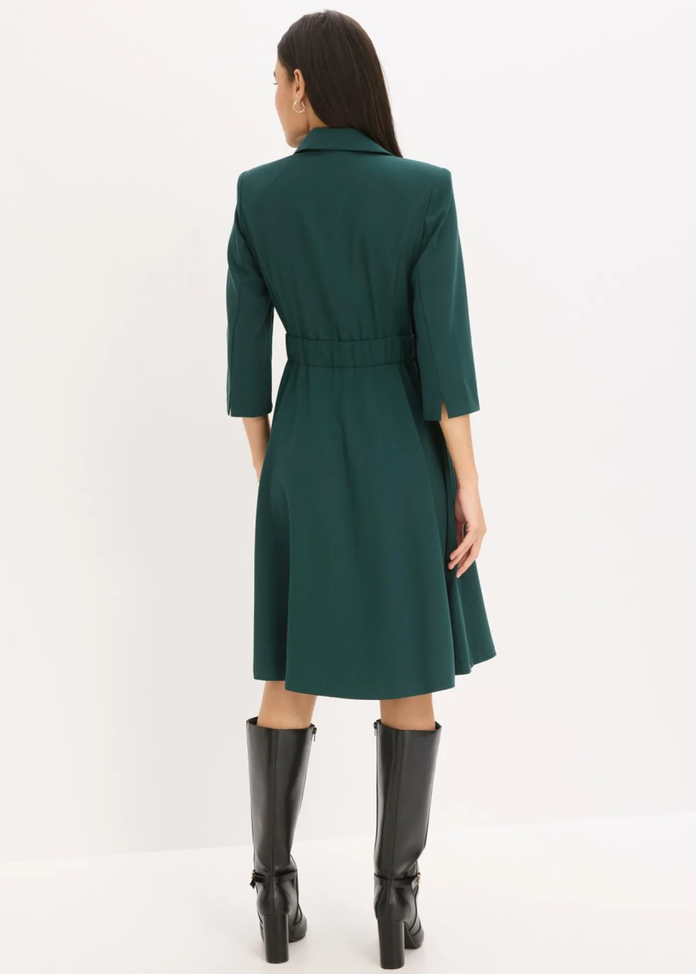 bonprix bonprix Vestido tipo americana con falda acampanada Verde intenso Online