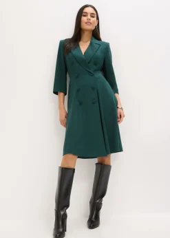 bonprix bonprix Vestido tipo americana con falda acampanada Verde intenso Online