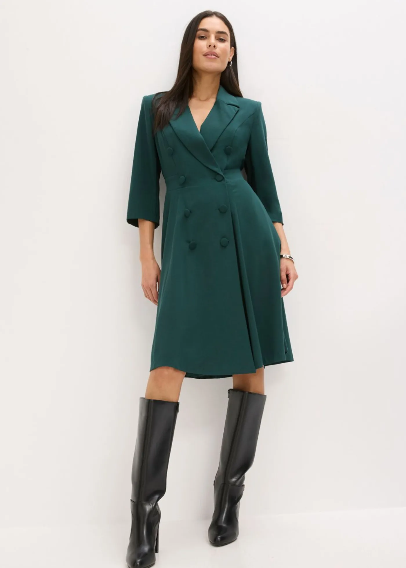 bonprix bonprix Vestido tipo americana con falda acampanada Verde intenso Online