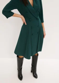 bonprix bonprix Vestido tipo americana con falda acampanada Verde intenso Online