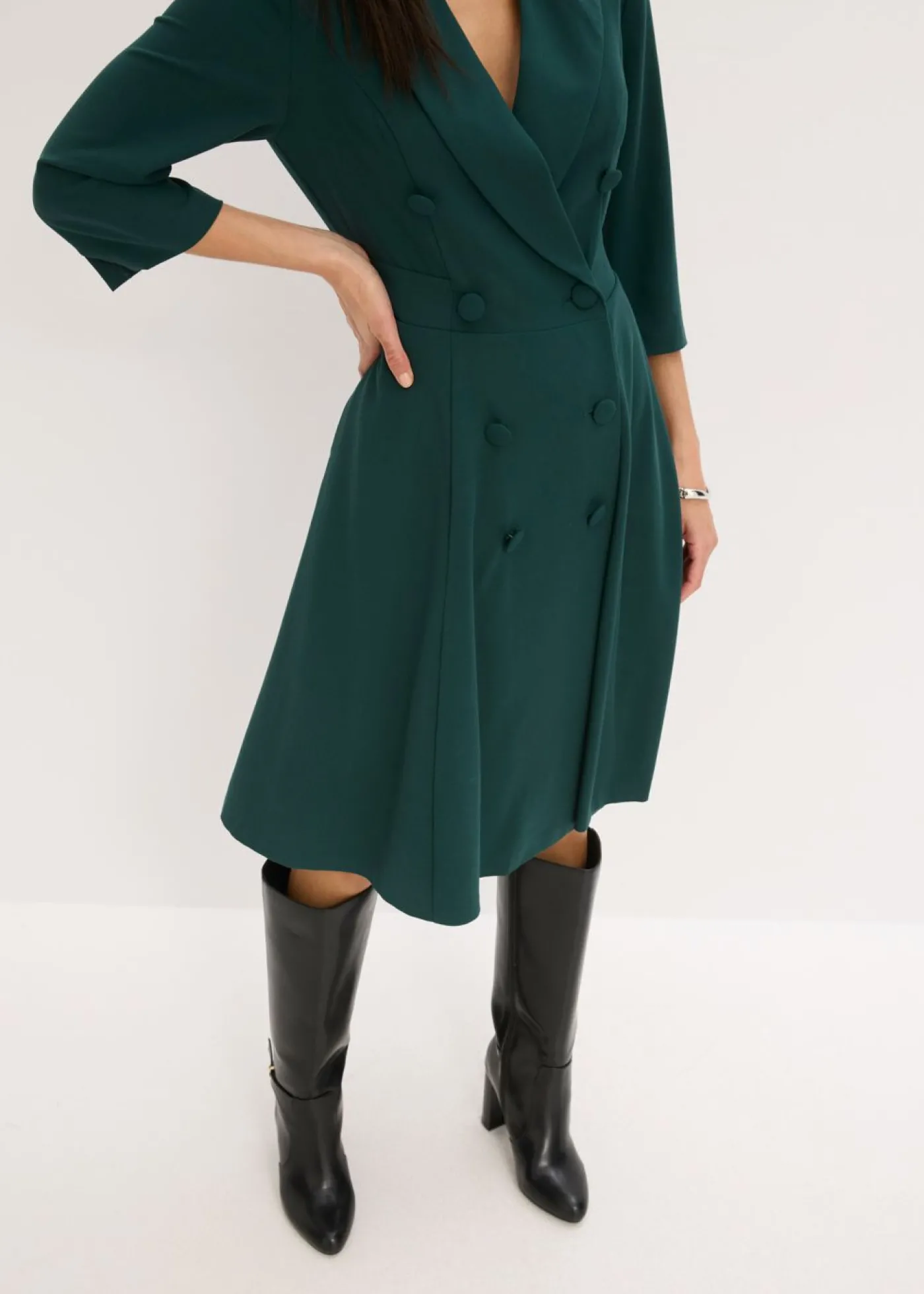 bonprix bonprix Vestido tipo americana con falda acampanada Verde intenso Online