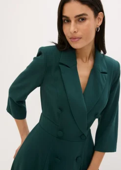 bonprix bonprix Vestido tipo americana con falda acampanada Verde intenso Online