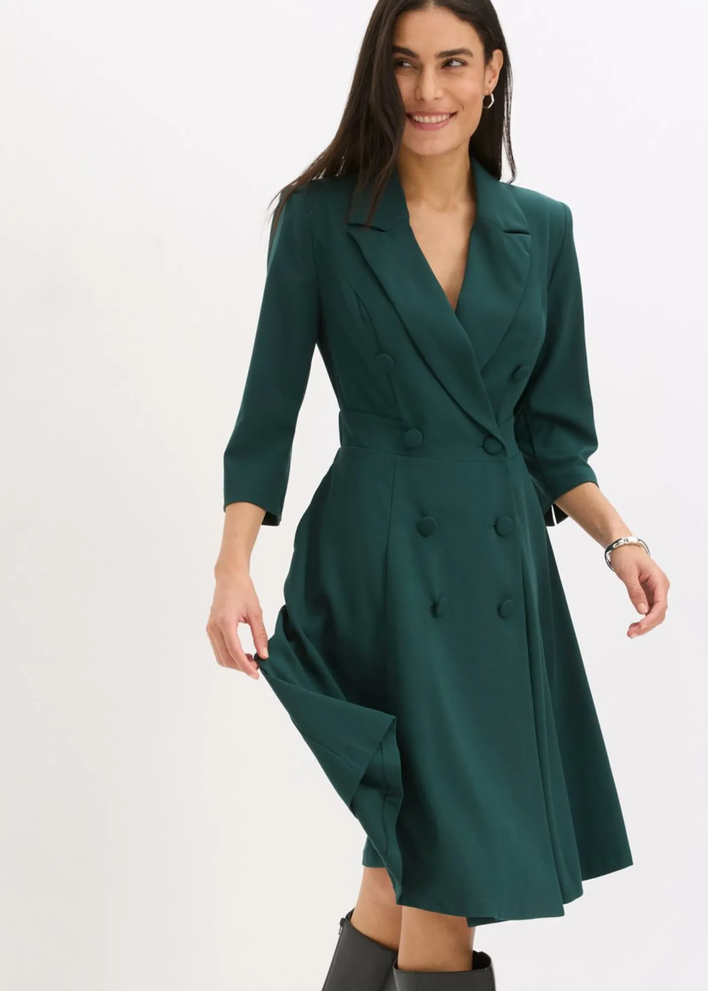bonprix bonprix Vestido tipo americana con falda acampanada Verde intenso Online