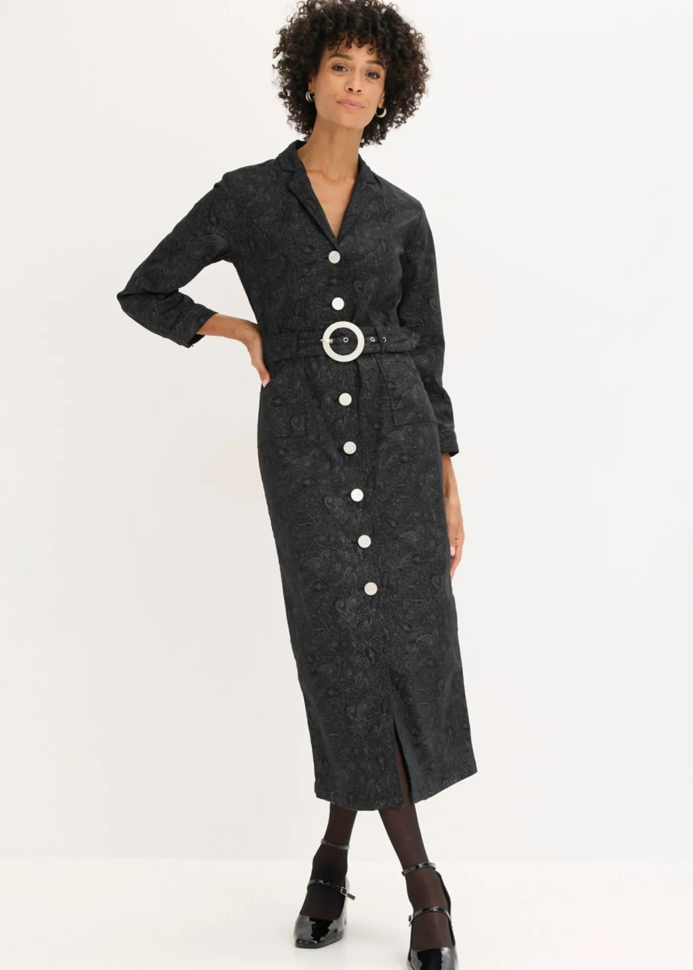 bonprix bonprix Vestido tipo americana con falda acampanada Negro + gris ahumado Outlet