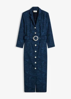 bonprix bonprix Vestido tipo americana con falda acampanada Azul marino-índigo claro Outlet