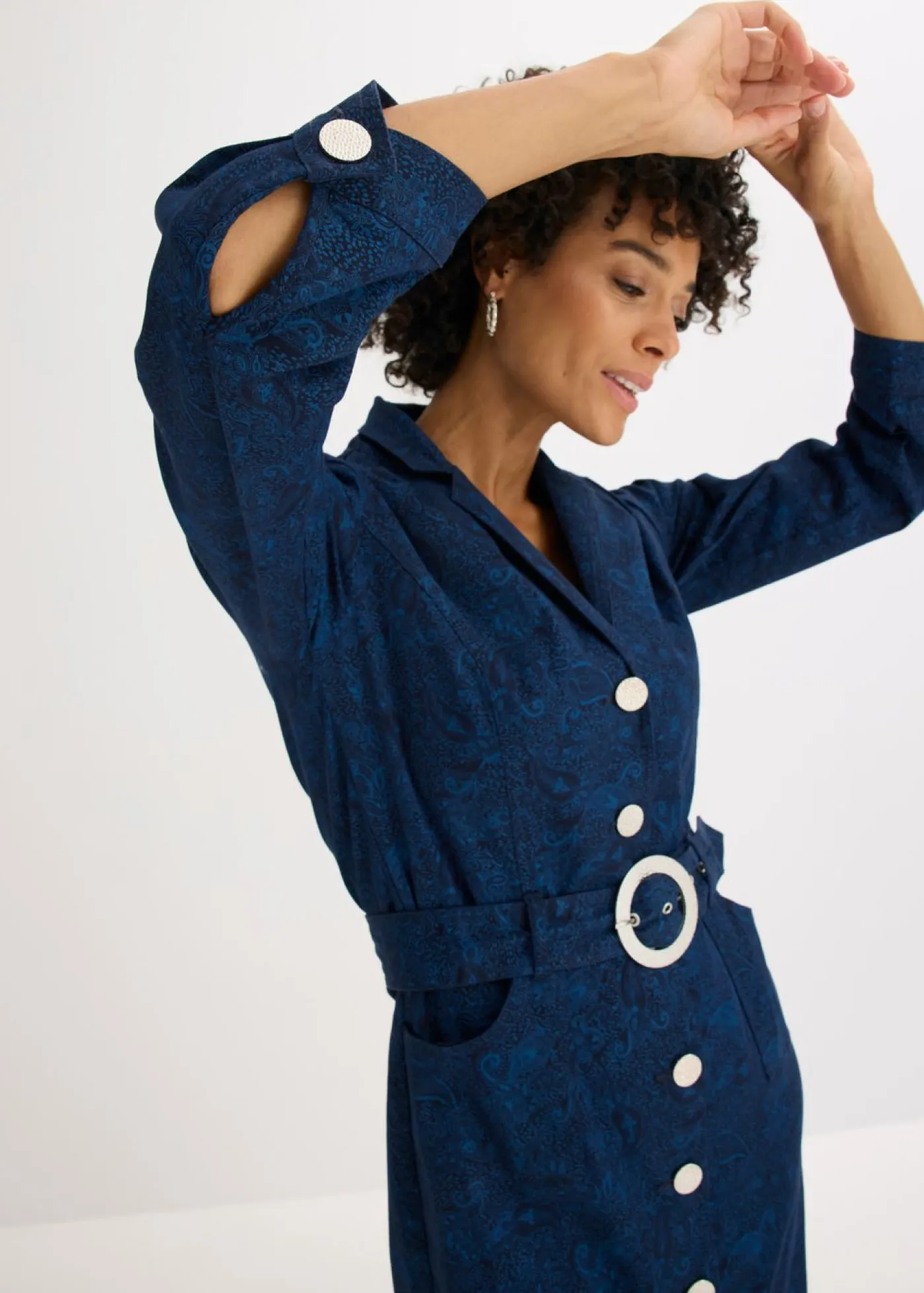 bonprix bonprix Vestido tipo americana con falda acampanada Azul marino-índigo claro Outlet