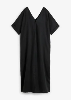 bonprix bonprix Vestido tipo caftán de lino puro Negro Sale