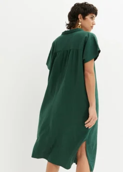 bonprix bonprix Vestido tipo caftán de mezcla ligera de viscosa y lino Negro Outlet