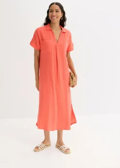 bonprix bonprix Vestido tipo caftán de muselina suave Salmón claro Best