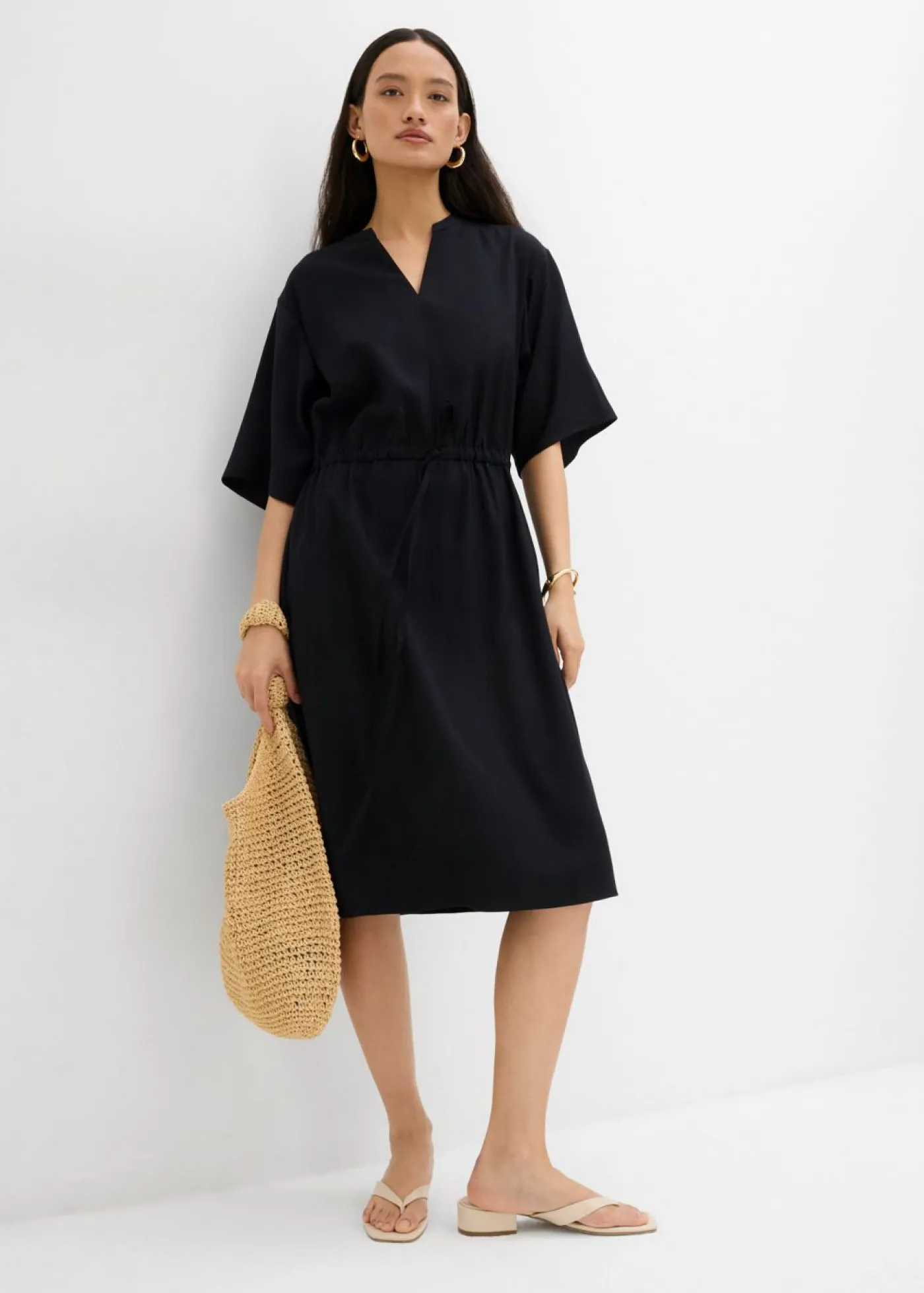 bonprix bonprix Vestido tipo caftán de viscosa fina Negro Best