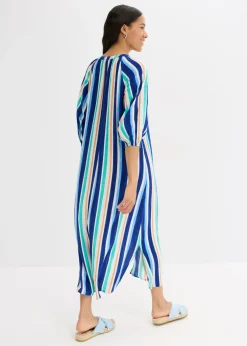 bonprix bonprix Vestido tipo caftán de viscosa estructurada de rayas azul ártico-azul claro-blanco con rayas