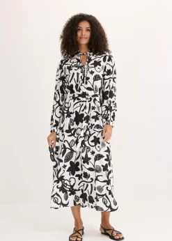 bonprix bonprix Vestido tipo caftán de viscosa fluida Negro-blanco crema Outlet