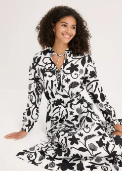 bonprix bonprix Vestido tipo caftán de viscosa fluida Negro-blanco crema Outlet