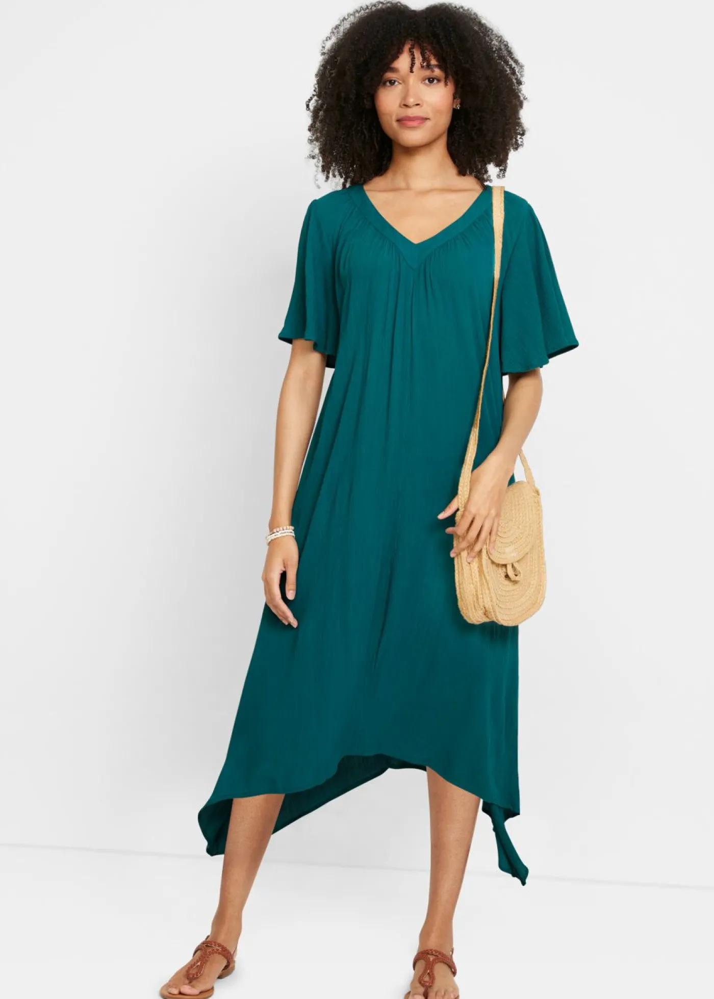 bonprix bonprix Vestido tipo caftán en tejido de crepé Azul petróleo Hot