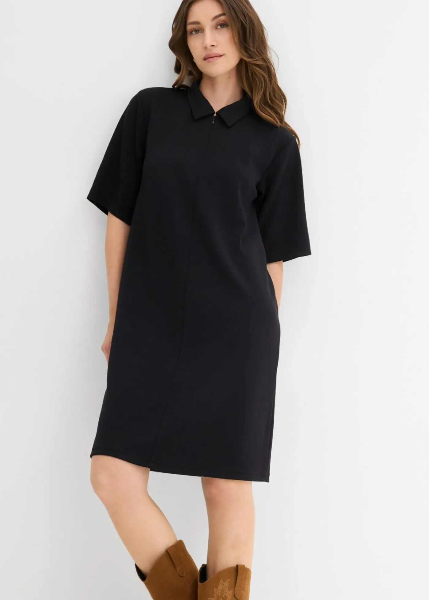 bonprix bonprix Vestido tipo polo de neopreno suave Negro Hot