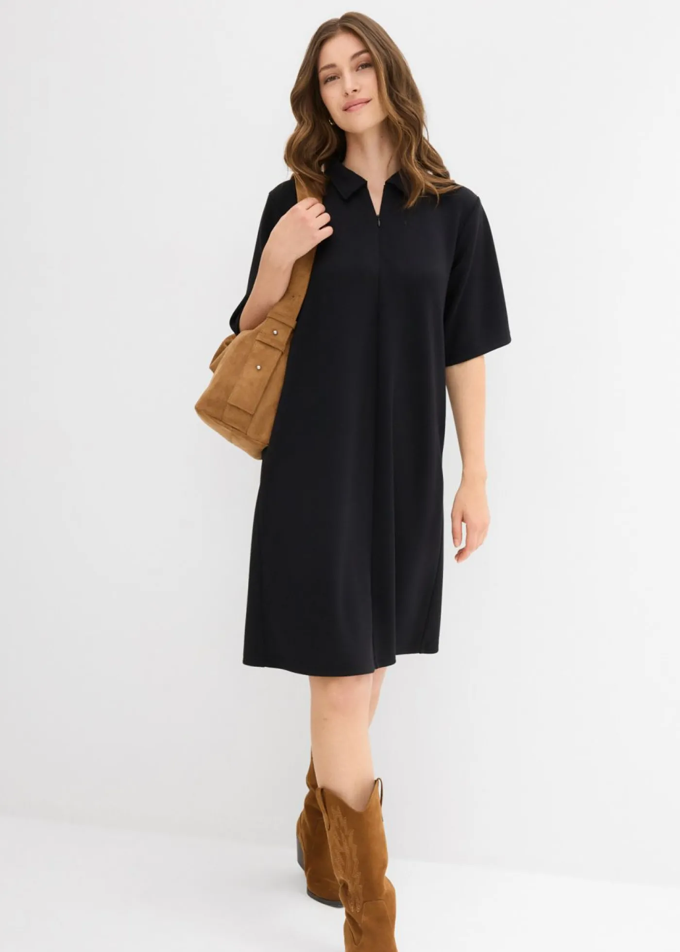 bonprix bonprix Vestido tipo polo de neopreno suave Negro Hot