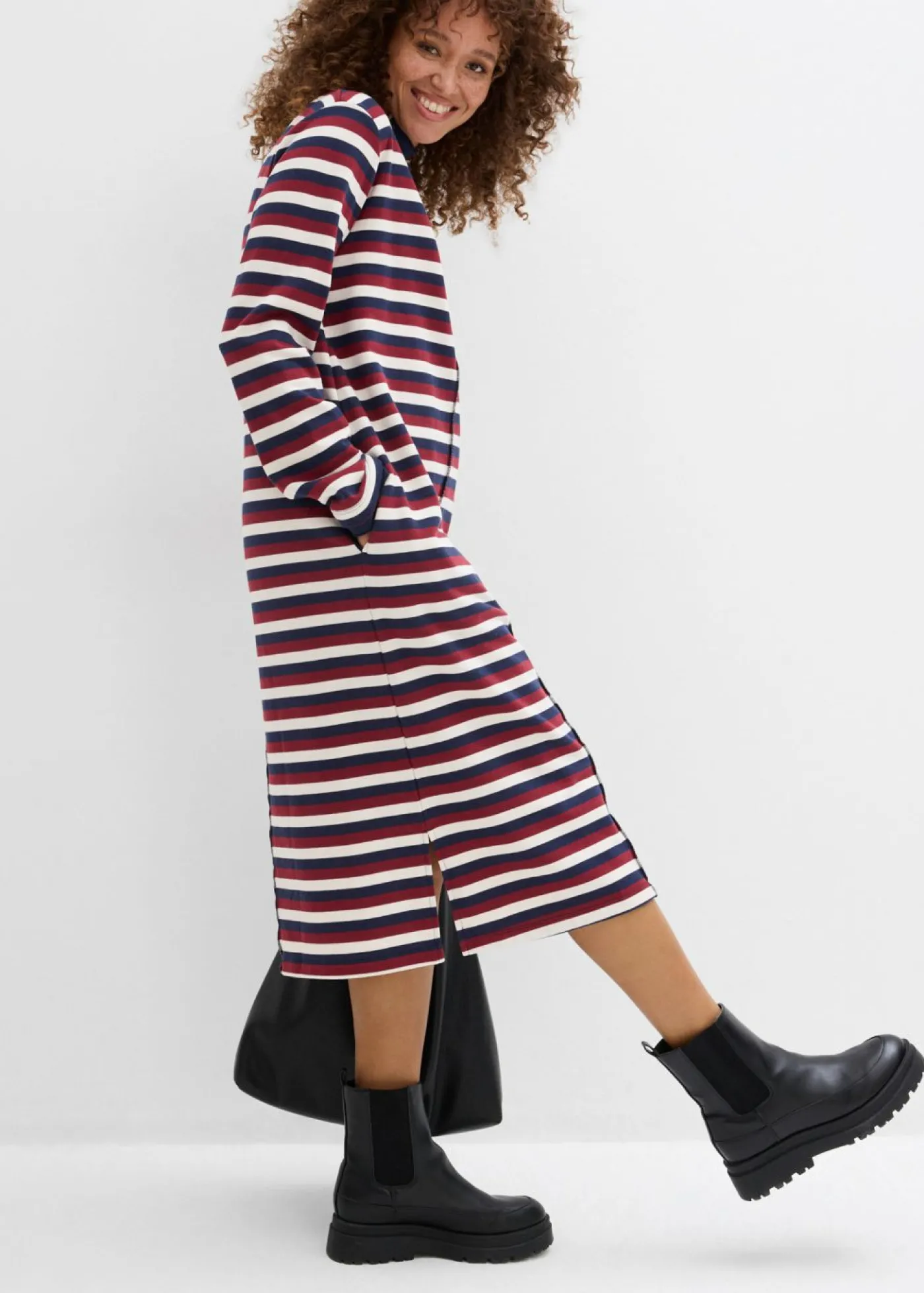 bonprix bonprix Vestido tipo sudadera Rojo rubí/blanco perla/azul marino con rayas Outlet