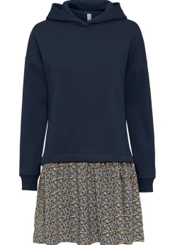 bonprix bonprix Vestido tipo sudadera con aspecto 2 en 1 Azul-amarillo New