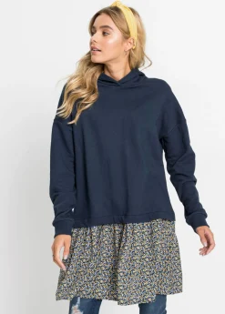 bonprix bonprix Vestido tipo sudadera con aspecto 2 en 1 Azul-amarillo New